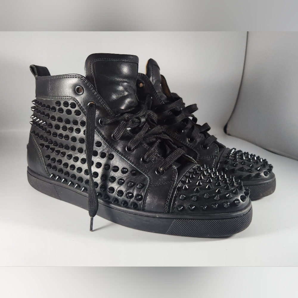 COPY - Christian Louboutin Men Louis Spikes Orlato High Top Black Croc Sneakers…
